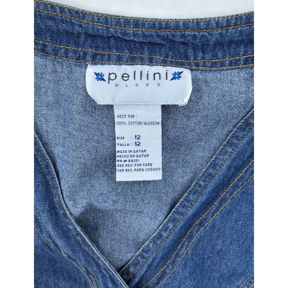 Pellini Blues Flower Embroidered Vest Womens Size 12 Blue Sleeveless Rustic - Picture 5 of 6